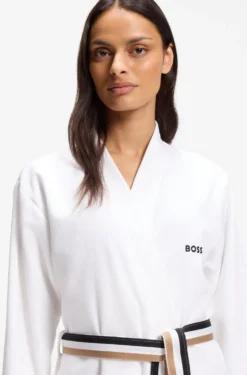 Cotton dressing gown with signature-stripe belt