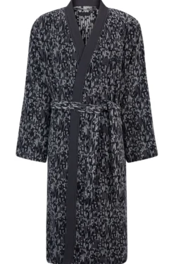 Cotton-jacquard dressing gown with embroidered logo