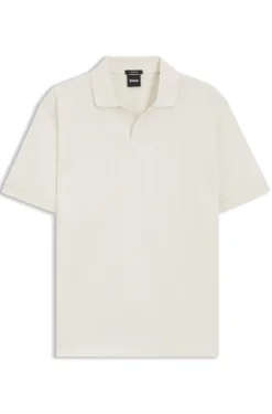 Cotton-jacquard polo shirt with Johnny collar