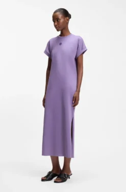 Cotton-jersey T-shirt dress with Happy HUGO logo