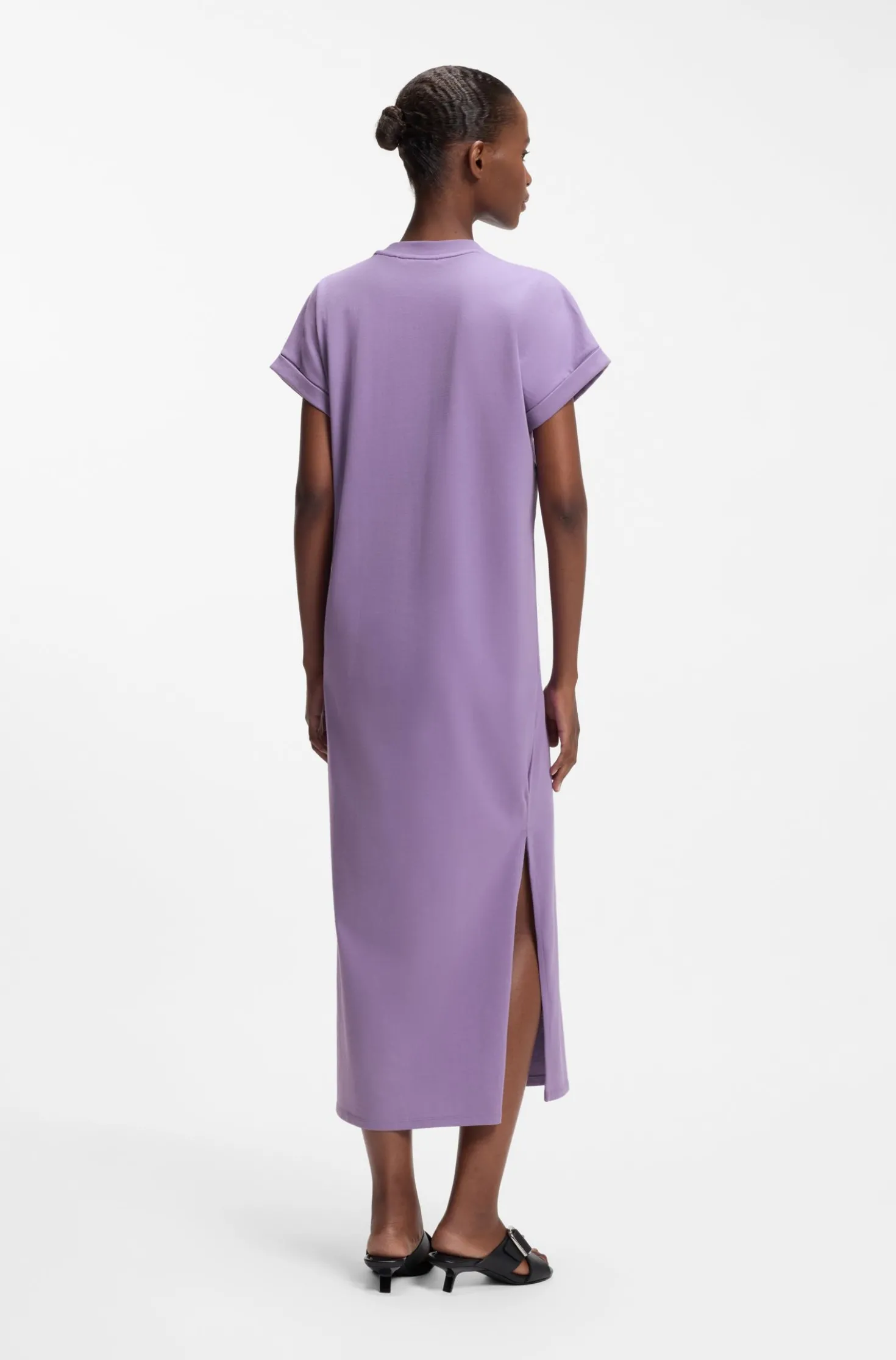 Cotton-jersey T-shirt dress with Happy HUGO logo