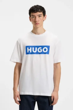 Cotton-jersey T-shirt with blue logo print