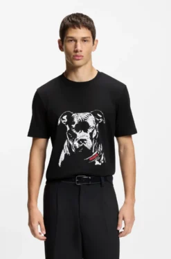 Cotton-jersey T-shirt with dog artwork
