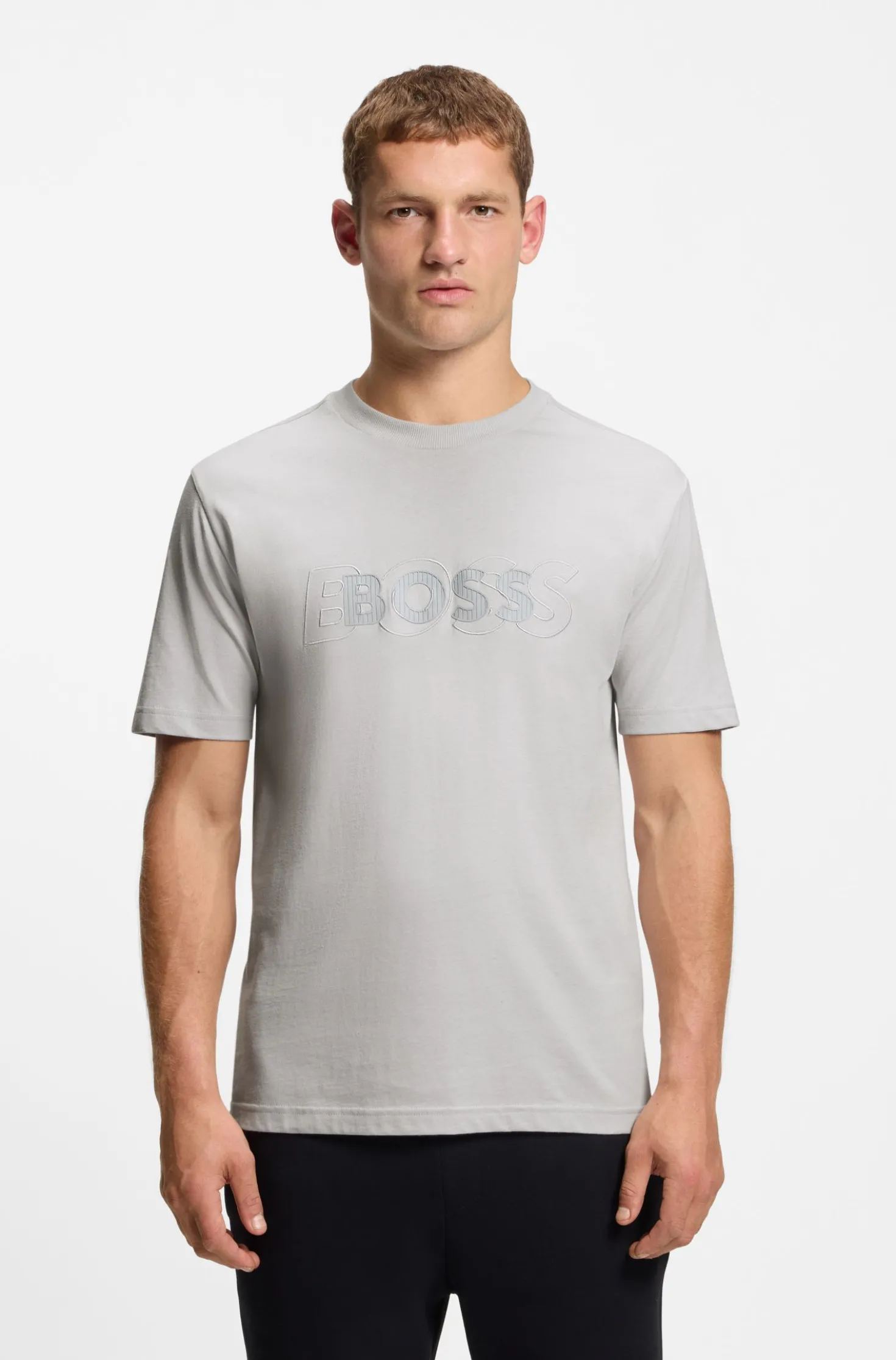 Cotton-jersey T-shirt with double logo artwork