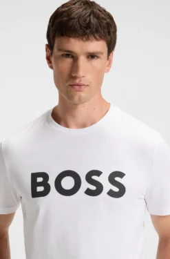 Cotton-jersey T-shirt with large logo print