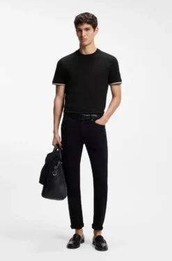 Cotton-jersey T-shirt with signature-stripe cuffs