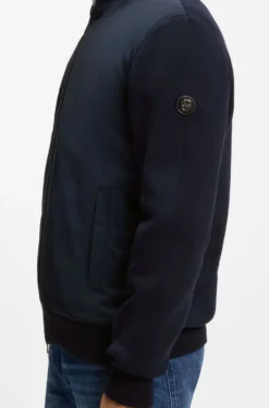 Cotton-knit hybrid jacket with bomber collar
