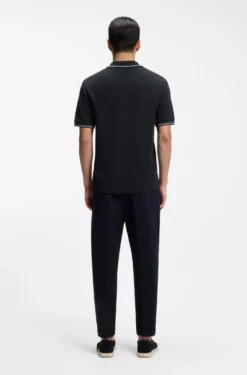 Cotton-linen polo shirt with Johnny collar