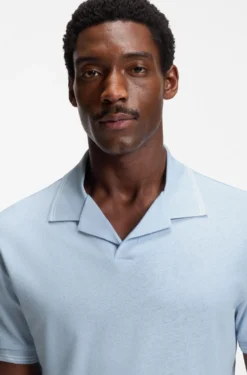 Cotton-linen polo shirt with Johnny collar