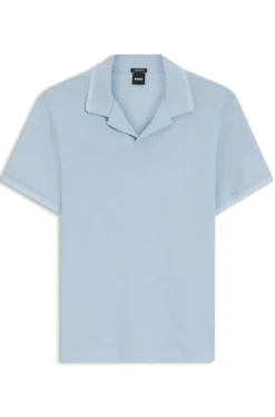 Cotton-linen polo shirt with Johnny collar