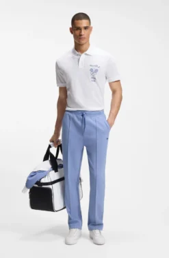 Cotton-mesh polo shirt with embroidered artwork