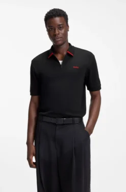 Cotton piqué polo shirt with zip neckline