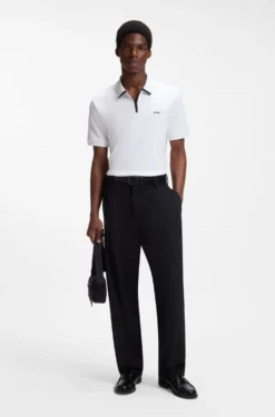 Cotton piqué polo shirt with zip neckline