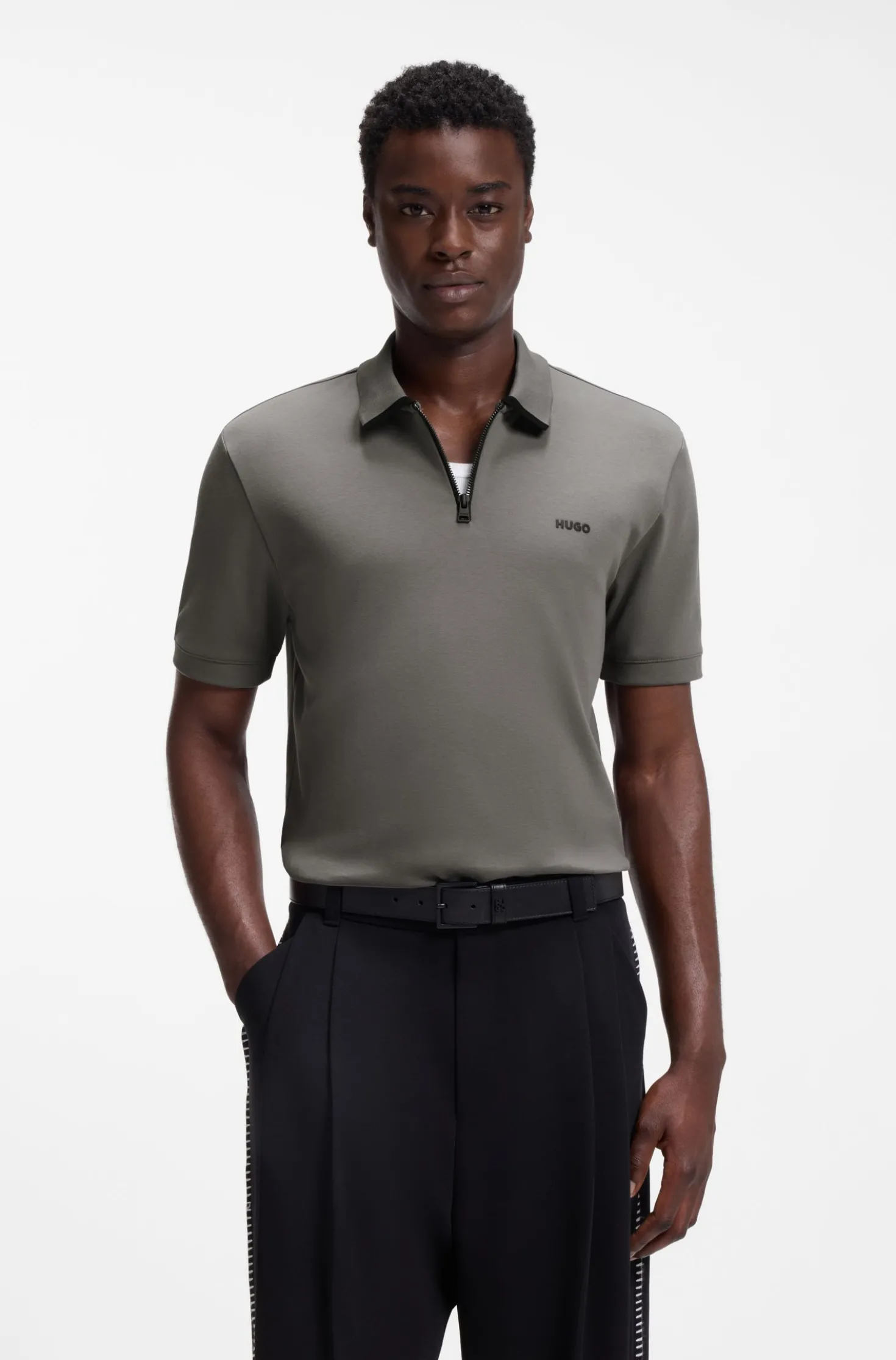 Cotton piqué polo shirt with zip neckline