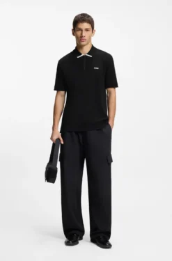 Cotton piqué polo shirt with zip neckline