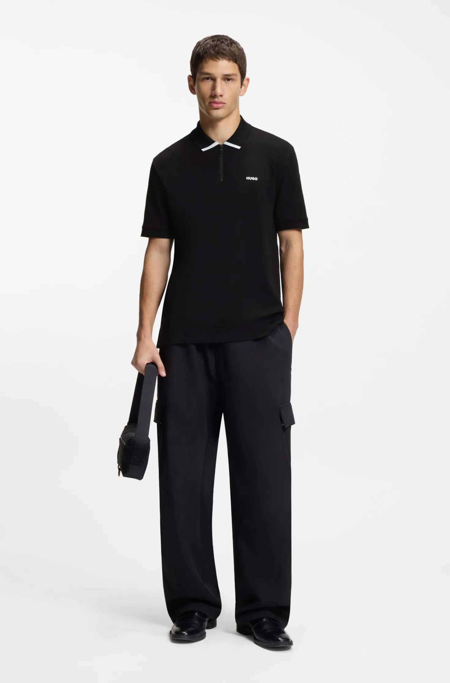 Cotton piqué polo shirt with zip neckline