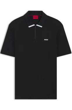 Cotton piqué polo shirt with zip neckline