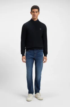 Cotton-piqué sweater with logo patch
