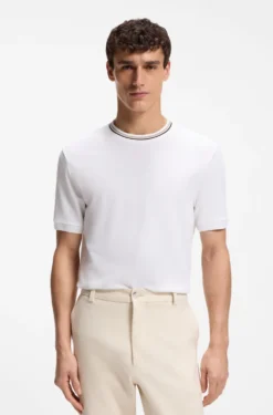 Cotton-piqué T-shirt with striped collar