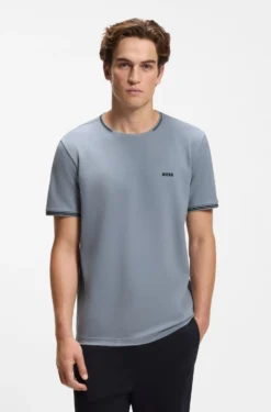 Cotton-piqué T-shirt with striped jacquard trims