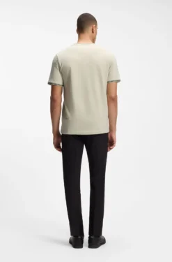 Cotton-piqué T-shirt with striped jacquard trims