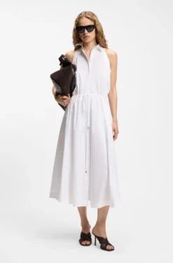 Cotton-poplin dress with drawcord waist