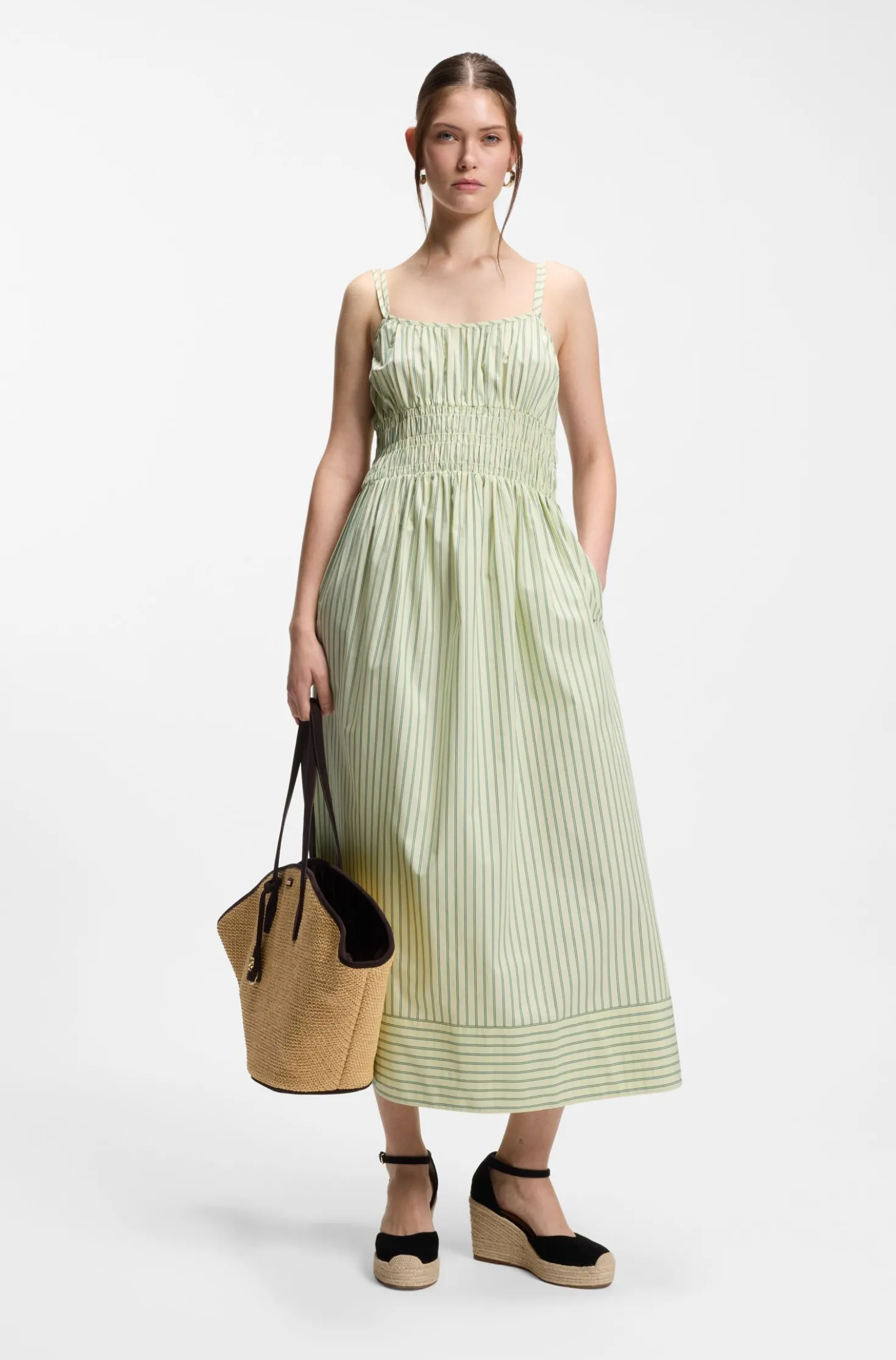Cotton-poplin dress with vertical stripe