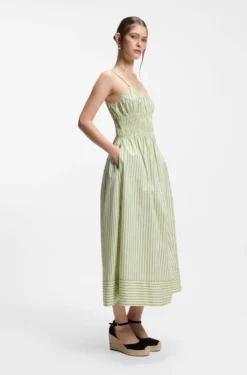 Cotton-poplin dress with vertical stripe