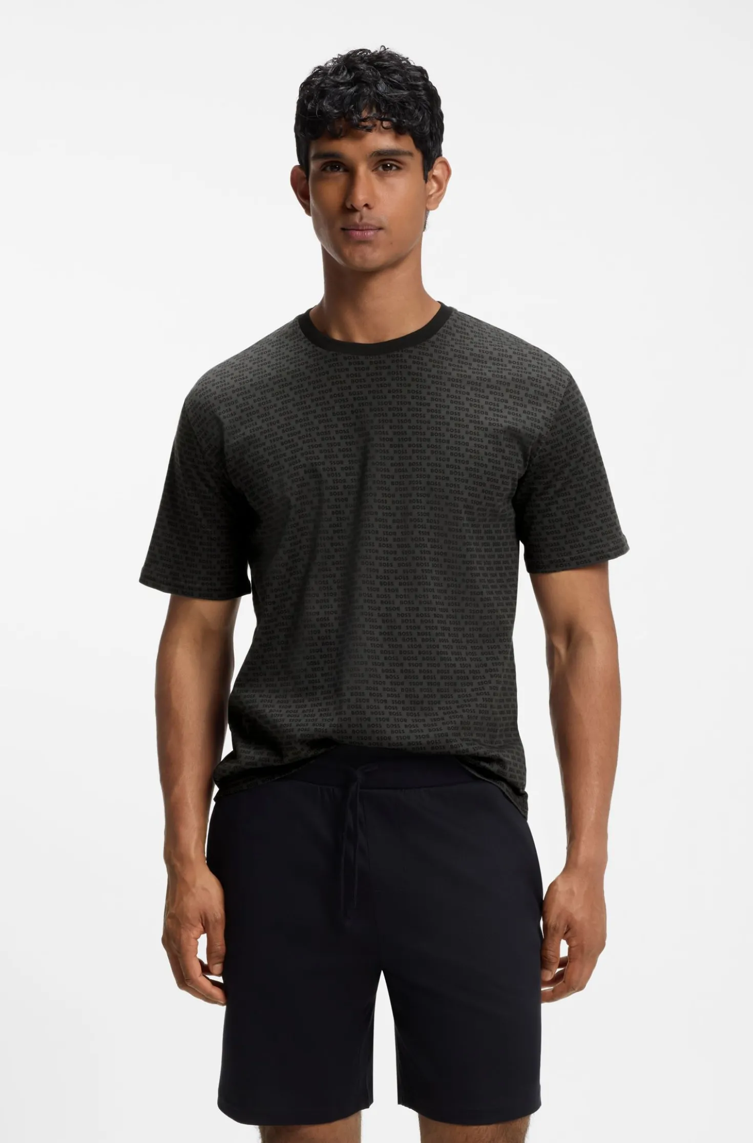 Cotton pyjama set with all-over print T-shirt