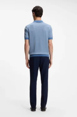 Cotton-silk knit polo with geometric pattern