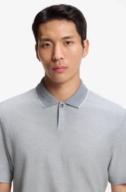 Cotton-silk polo shirt with three-tone structure