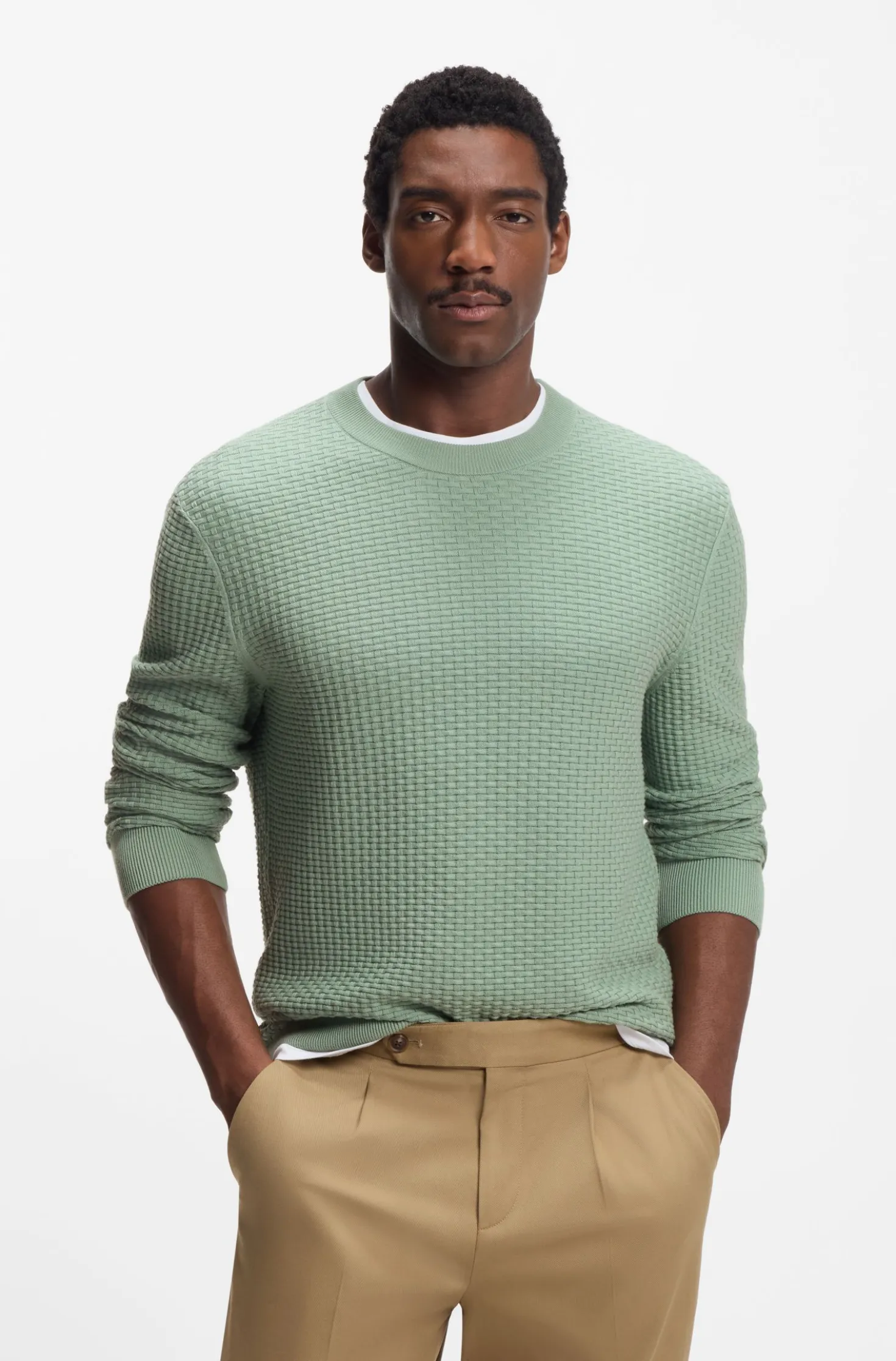 Cotton sweater with knitted structure