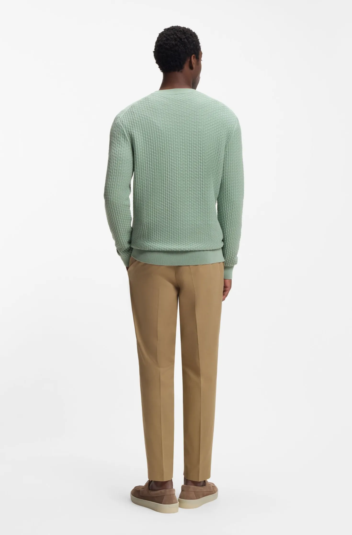 Cotton sweater with knitted structure