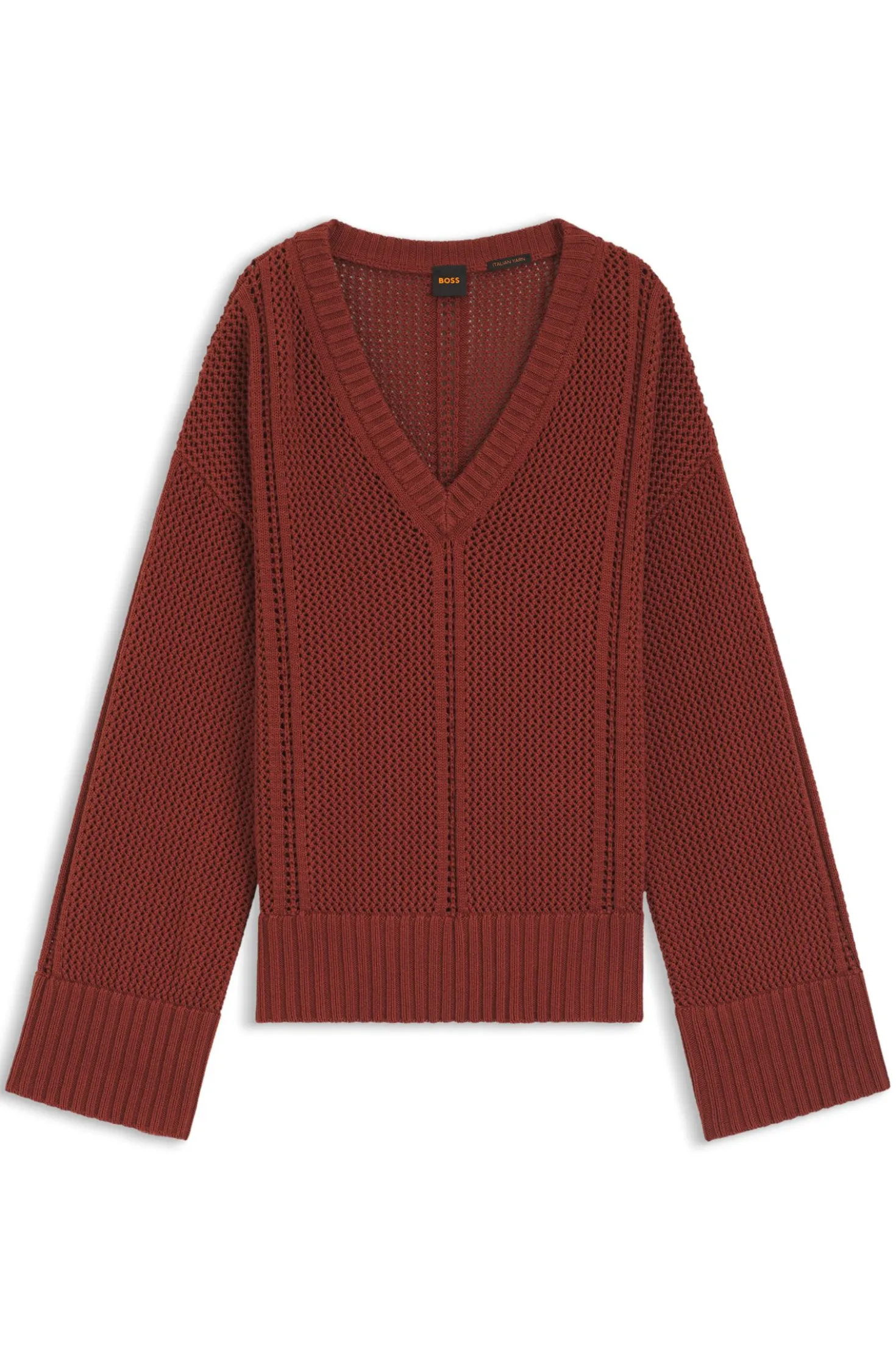 Cotton sweater with mesh structure