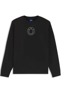 Cotton sweatshirt with rhinestone Happy HUGO logo