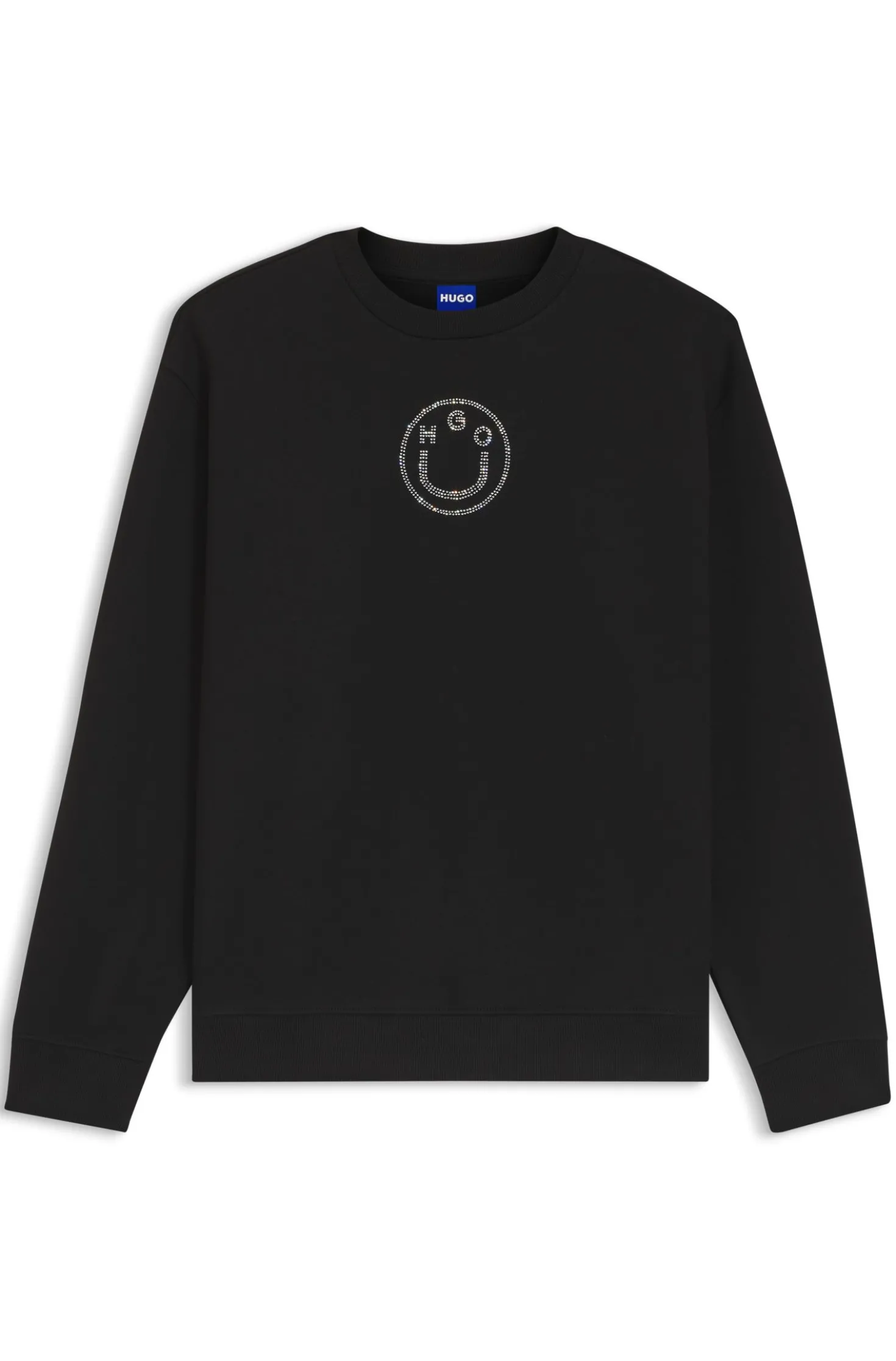 Cotton sweatshirt with rhinestone Happy HUGO logo