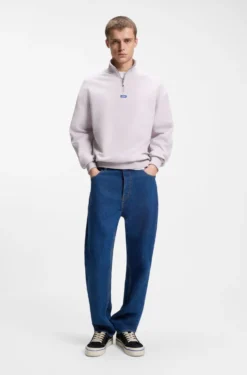 Cotton sweatshirt with zip neck and logo