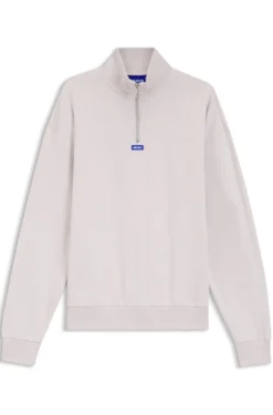 Cotton sweatshirt with zip neck and logo