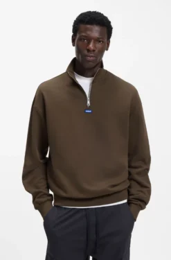 Cotton sweatshirt with zip neck and logo