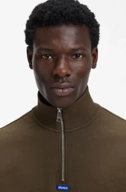 Cotton sweatshirt with zip neck and logo