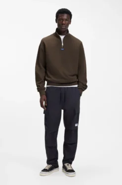 Cotton sweatshirt with zip neck and logo