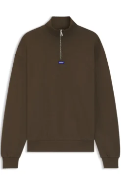 Cotton sweatshirt with zip neck and logo