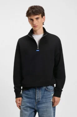 Cotton sweatshirt with zip neck and logo