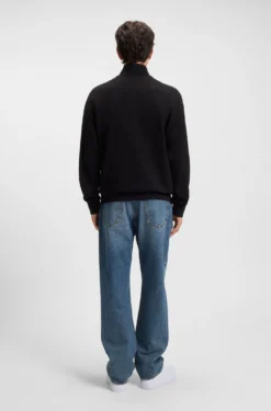 Cotton sweatshirt with zip neck and logo