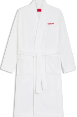 Cotton-terry dressing gown with embroidered red logo