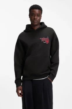 Cotton-terry hoodie with rose artwork
