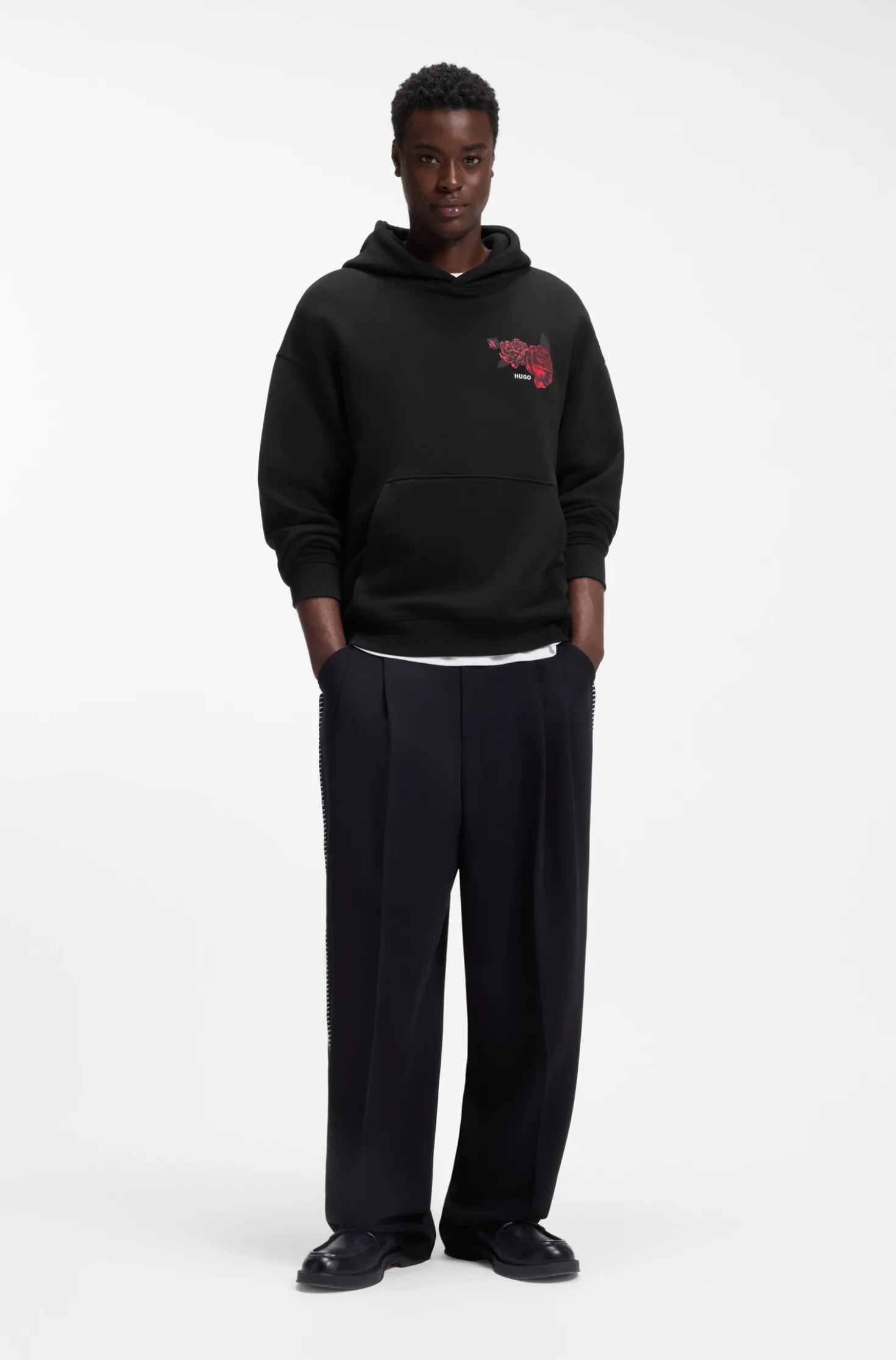Cotton-terry hoodie with rose artwork