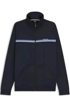 Cotton-terry jacket with stripe and logo