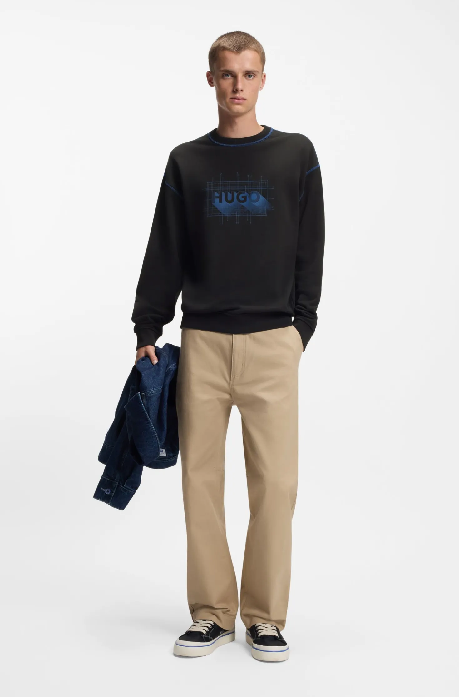 Cotton-terry logo sweatshirt with contrast stitching