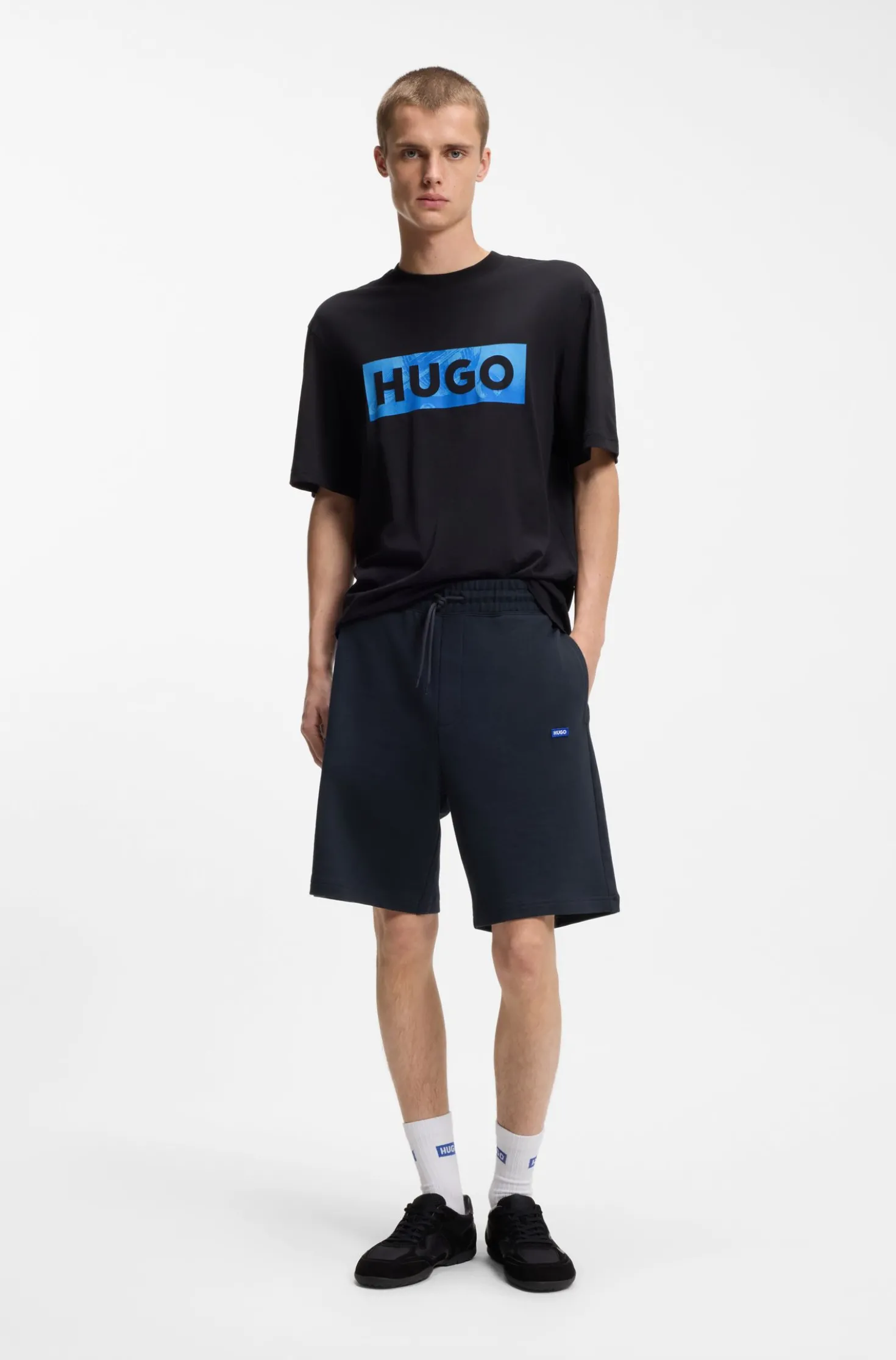 Cotton-terry shorts with logo patch